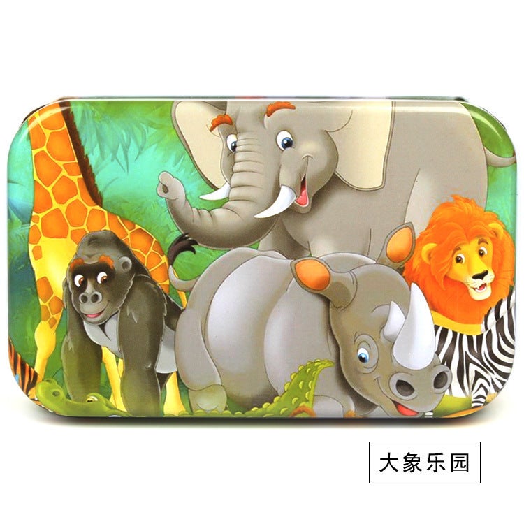 Wooden Puzzle Small Cans Gift Box Children'S Puzzle Puzzle 60 Pieces Iron Boxed Kindergarten Early Education Wooden Toys For Hair - Image 1